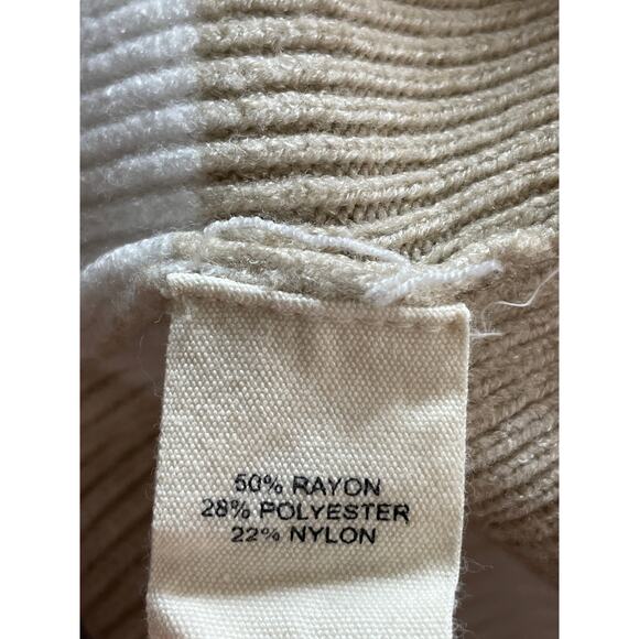 Marled Women's Beige White Striped Collared Long Sleeve Crop Polo Sweater Top XL - Picture 6 of 6